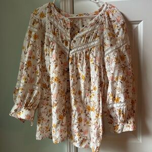 Anthropologie Cream Bib Collar Ruffled Blouse